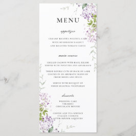 Delicate Lila Paarse Bloemen Groen Bruiloft Menu