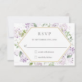 Delicate Lila Paarse Bloemen Groen Bruiloft RSV RSVP Kaartje (Voorkant)