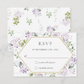 Delicate Lila Paarse Bloemen Groen Bruiloft RSV RSVP Kaartje (Voorkant / Achterkant)