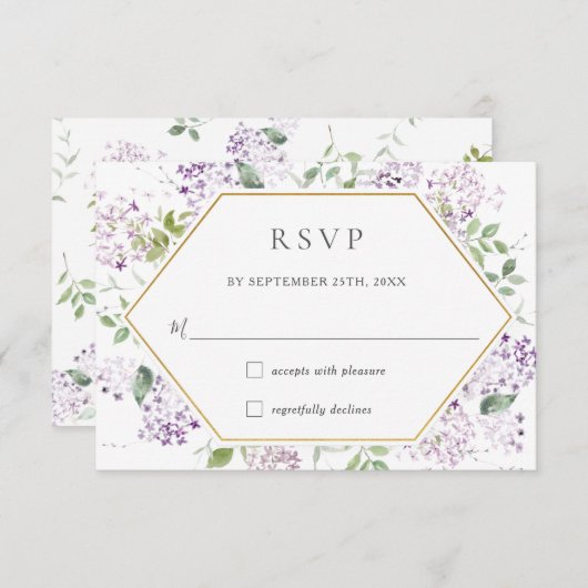 Delicate Lila Paarse Bloemen Groen Bruiloft RSV RSVP Kaartje (Voorkant / Achterkant)