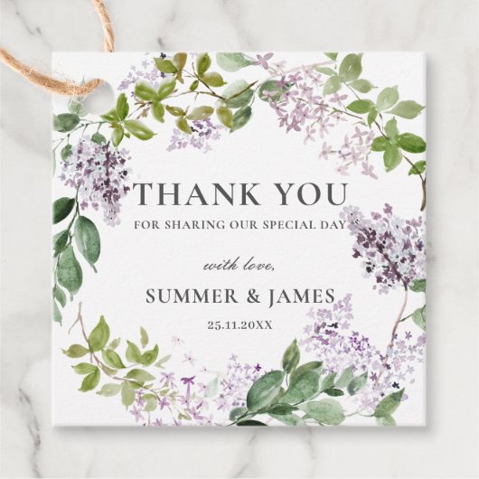 Delicate Lila Paarse bloemenbruiloft dank u Bedankjes Labels (Voorkant)