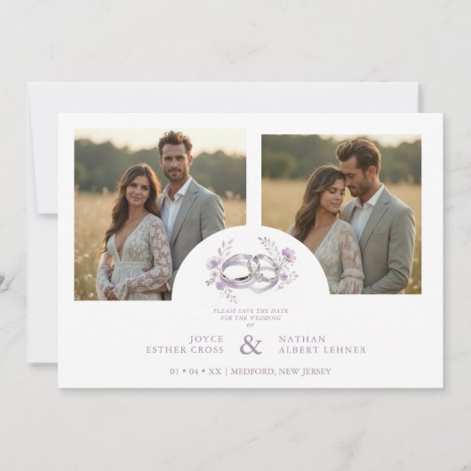 Delicate Lilac Wedding Rings Floral Wedding Save The Date (Voorkant)