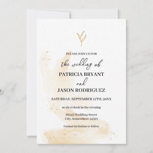 Delicate lineaire bladeren Wedding Invitation Kaart (Voorkant)
