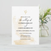 Delicate lineaire bladeren Wedding Invitation Kaart (Staand voorkant)