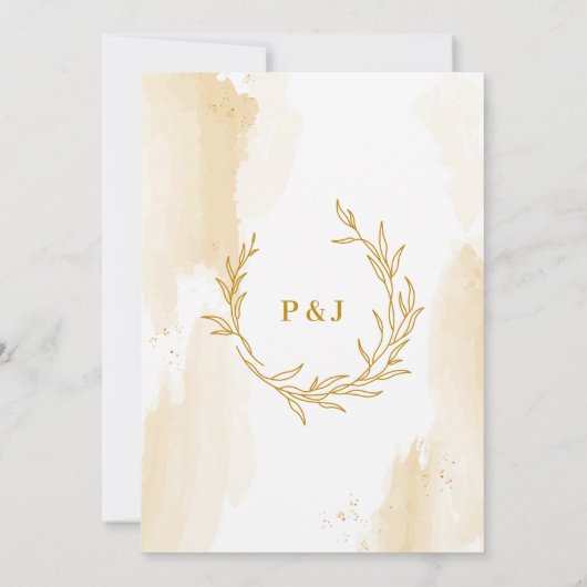 Delicate lineaire bladeren Wedding Invitation Kaart (Achterkant)