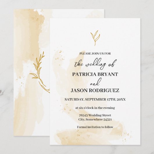 Delicate lineaire bladeren Wedding Invitation Kaart (Voorkant / Achterkant)