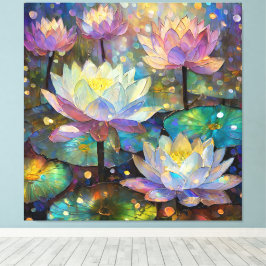 Delicate Lotus Flowers Blossoming in the Snow Canvas Afdruk