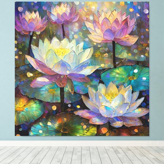 Delicate Lotus Flowers Blossoming in the Snow Canvas Afdruk (Insitu (Houten vloer))