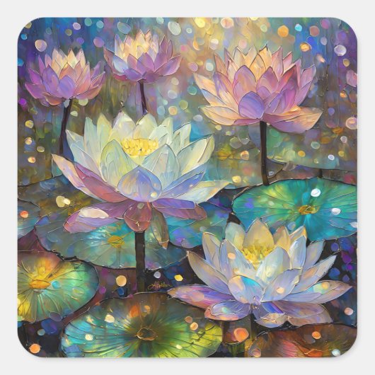 Delicate Lotus Flowers Blossoming in the Snow Vierkante Sticker (Voorkant)