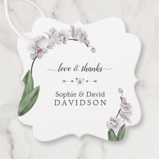 Delicate Luau Waterverf White Orchid Wedding Bedankjes Labels (Voorkant)