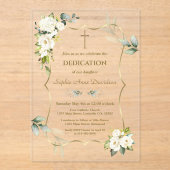 Delicate Luchtig Groen Witte Bloemen Toewijding Acryl Uitnodigingen (Voorkant)