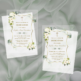 Delicate Luchtige Groene Witte Bloemen Widmung  Acryl Uitnodigingen