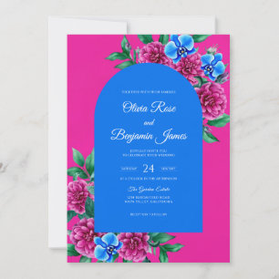 Delicate Magenta Azure Bloem Bruiloft Kaart