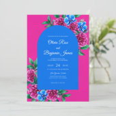 Delicate Magenta Azure Bloem Bruiloft Kaart (Staand voorkant)