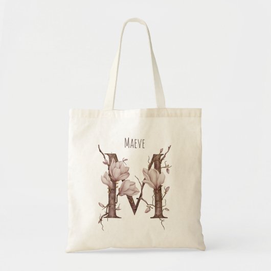 Delicate Magnolia Flowers Monogram 'M' Custom Name Tote Bag (Voorkant)