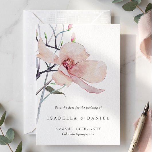 Delicate Magnolia Trouw Save the Date Kaart