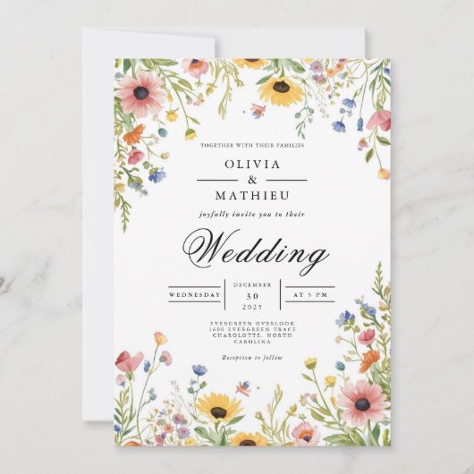 Delicate Meadow Floral Whimsy Wedding Kaart (Voorkant)