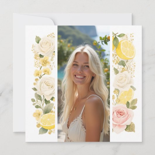 Delicate Mediterranean Lemons Flowers Greenery Kaart (Achterkant)