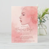 Delicate Minimalist Woman Pink Happy Women's Day Kaart (Staand voorkant)