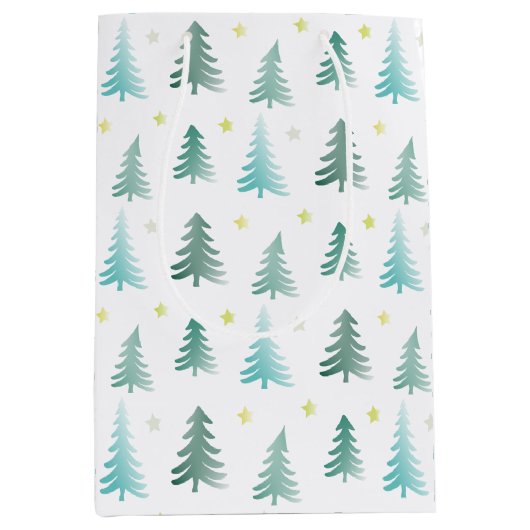 Delicate minimalistische groene bomen Kerstmis Medium Cadeauzakje (Voorkant)
