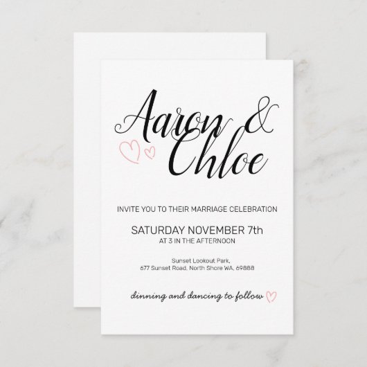 Delicate minimalistische kalligrafie bruiloft kaart (Voorkant / Achterkant)