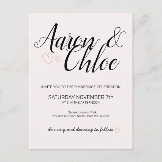 Delicate minimalistische kalligrafie bruiloft uitnodiging briefkaart (Voorkant)