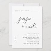 Delicate minimalistische script zwart-wit bruiloft kaart (Voorkant)