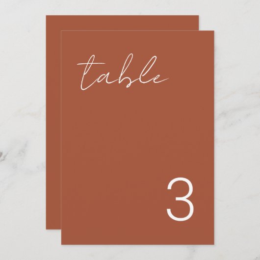 Delicate minimalistische Terracotta Table Number-k Kaart (Voorkant / Achterkant)