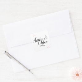 Delicate minimalistische uitnodiging voor weddensc vierkante sticker