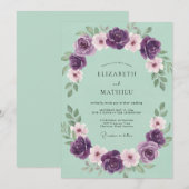 Delicate Mint Amethyst Bloemblad Bruiloft Kaart (Voorkant / Achterkant)