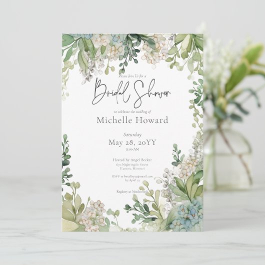 Delicate Modern Baby's Breath Green Vrijgezellenfe Kaart (Staand voorkant)