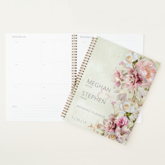 Delicate Modern Pink Blush Roos Lily Green Wedding Planner (Display)