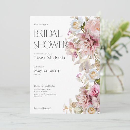 Delicate Modern Roze Rose & Lily Vrijgezellenfeest Kaart (Staand voorkant)