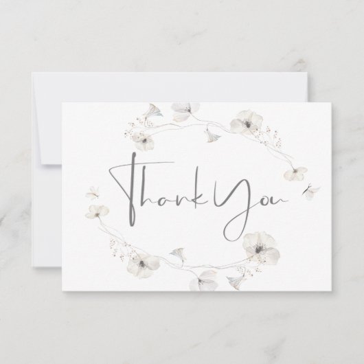 Delicate Modern White Grey & Gold Floral Wedding Bedankkaart (Voorkant)