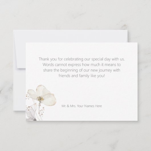 Delicate Modern White Grey & Gold Floral Wedding Bedankkaart (Achterkant)
