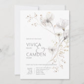 Delicate Modern White Grey & Gold Floral Wedding Kaart (Voorkant)