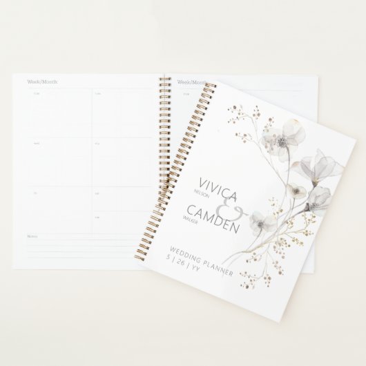 Delicate Modern White Grey & Gold Floral Wedding Planner (Display)