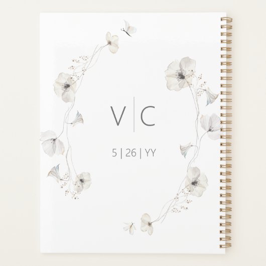 Delicate Modern White Grey & Gold Floral Wedding Planner (Achterkant)
