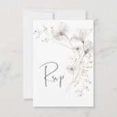 Delicate Modern White Grey & Gold Floral Wedding RSVP Kaartje (Voorkant)