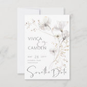 Delicate Modern White Grey & Gold Floral Wedding Save The Date (Voorkant)