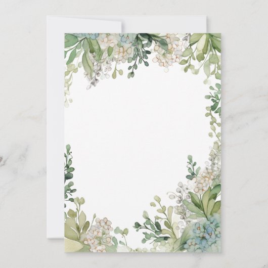 Delicate moderne baby's adem groene bruids brunch kaart (Achterkant)