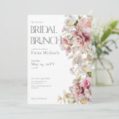 Delicate Moderne Roze Rose & Lily Bridal Brunch Kaart (Staand voorkant)
