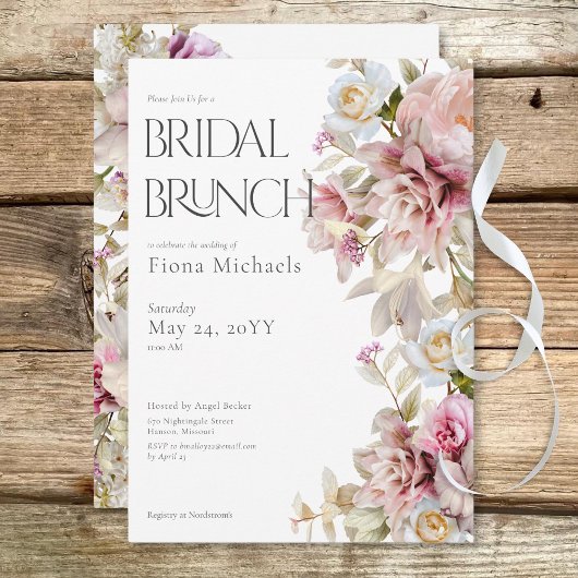 Delicate Moderne Roze Rose & Lily Bridal Brunch Kaart