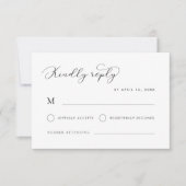 Delicate moderne script kalligrafie witte bruiloft RSVP kaartje (Voorkant)