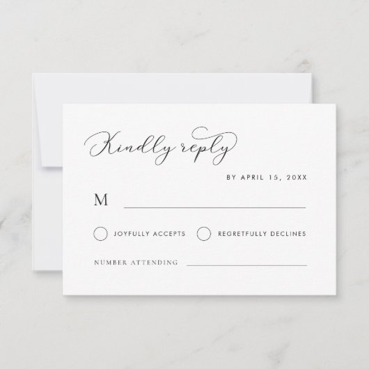Delicate moderne script kalligrafie witte bruiloft RSVP kaartje (Voorkant)