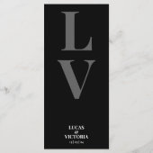 Delicate moderne zwart-wit bruiloft menu (Achterkant)