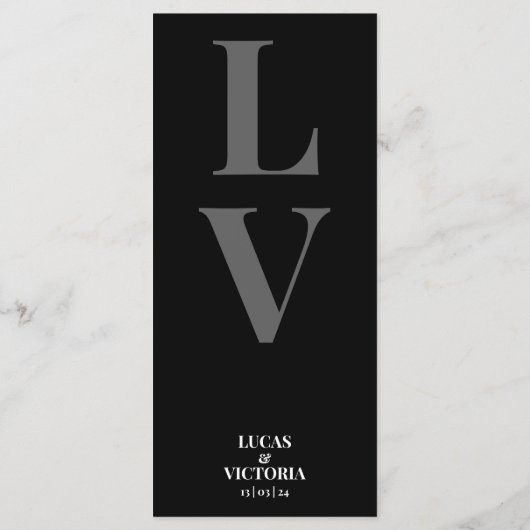 Delicate moderne zwart-wit bruiloft menu (Achterkant)