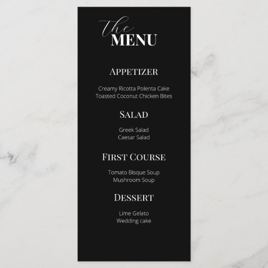 Delicate moderne zwart-wit bruiloft menu (Voorkant)