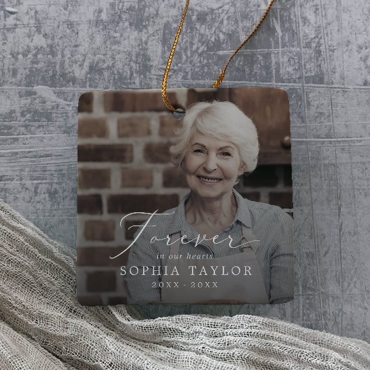 Delicate Moeder Oma Memorial Donkere Overlay Foto Keramisch Ornament