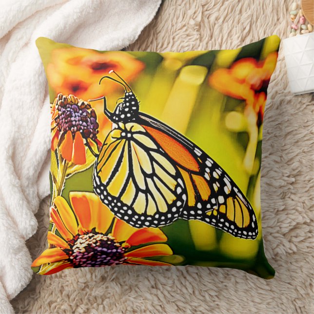 Delicate Monarch Butterfly Bloom Design Kussen (Deken)